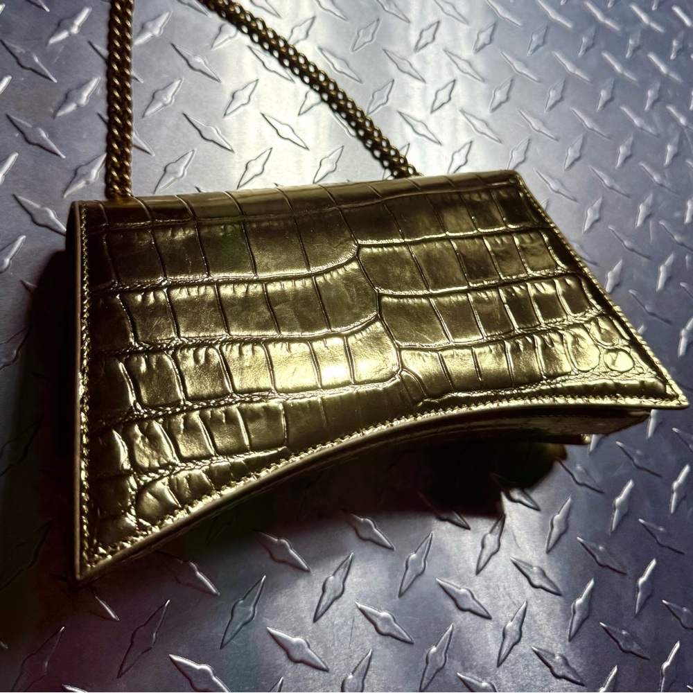 Balenciaga Crush XS Croc Hourglass Chain Bag in Metallic Gold - Picture 3 of 7